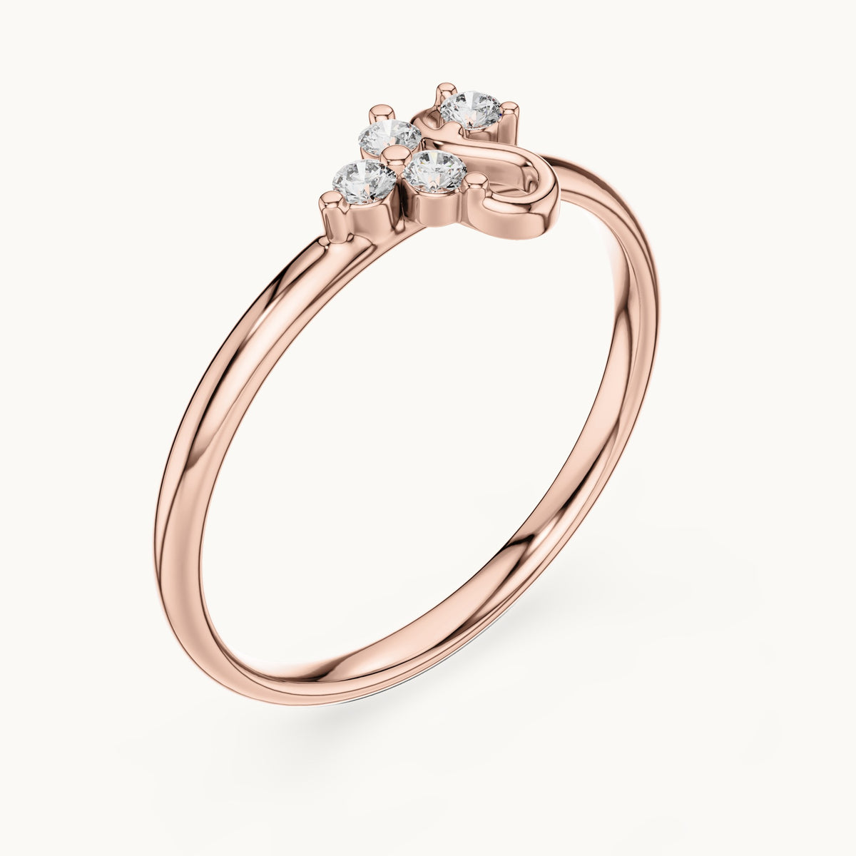 Round lab-grown diamond petite swirl accent ring in rose gold, 0.054 CT TW, view 2