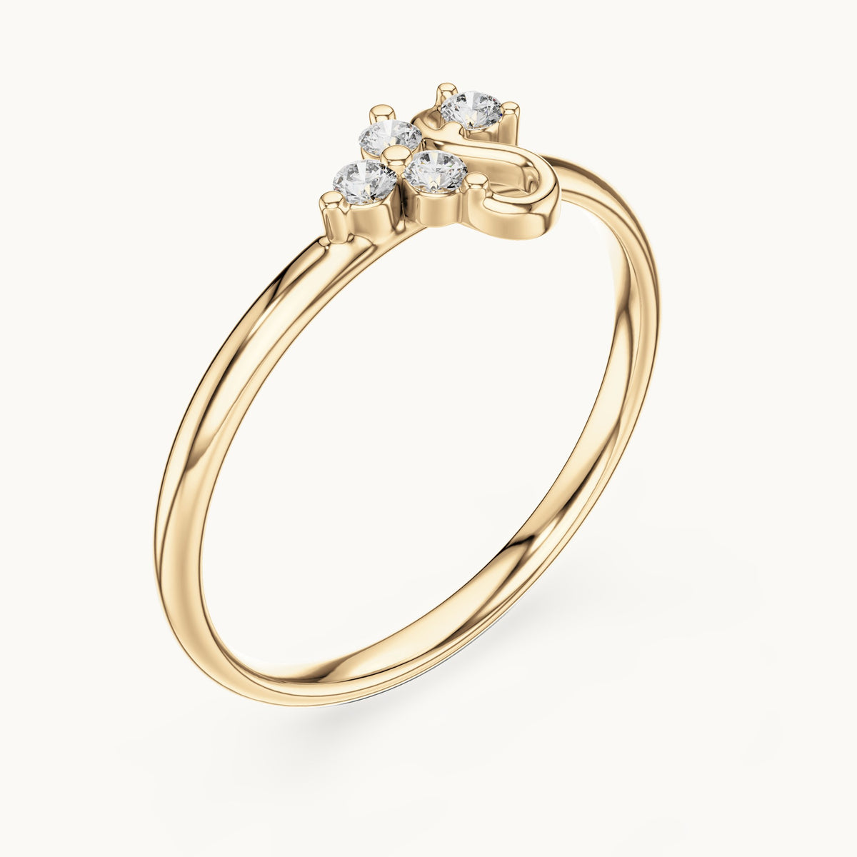 Round lab-grown diamond petite swirl accent ring in yellow gold, 0.054 CT TW, view 2