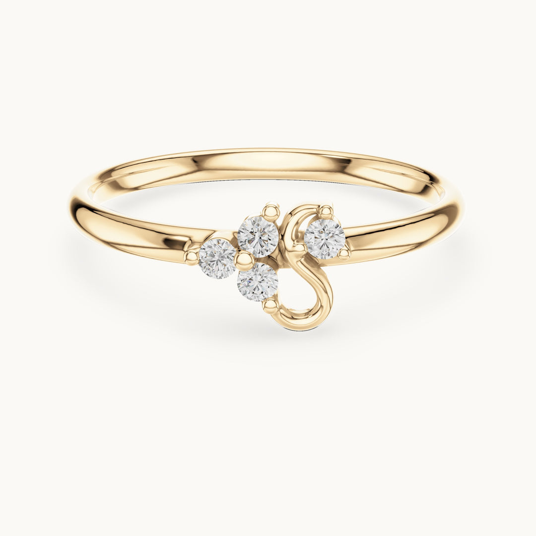 Round lab-grown diamond petite swirl accent ring in yellow gold, 0.054 CT TW, view 4