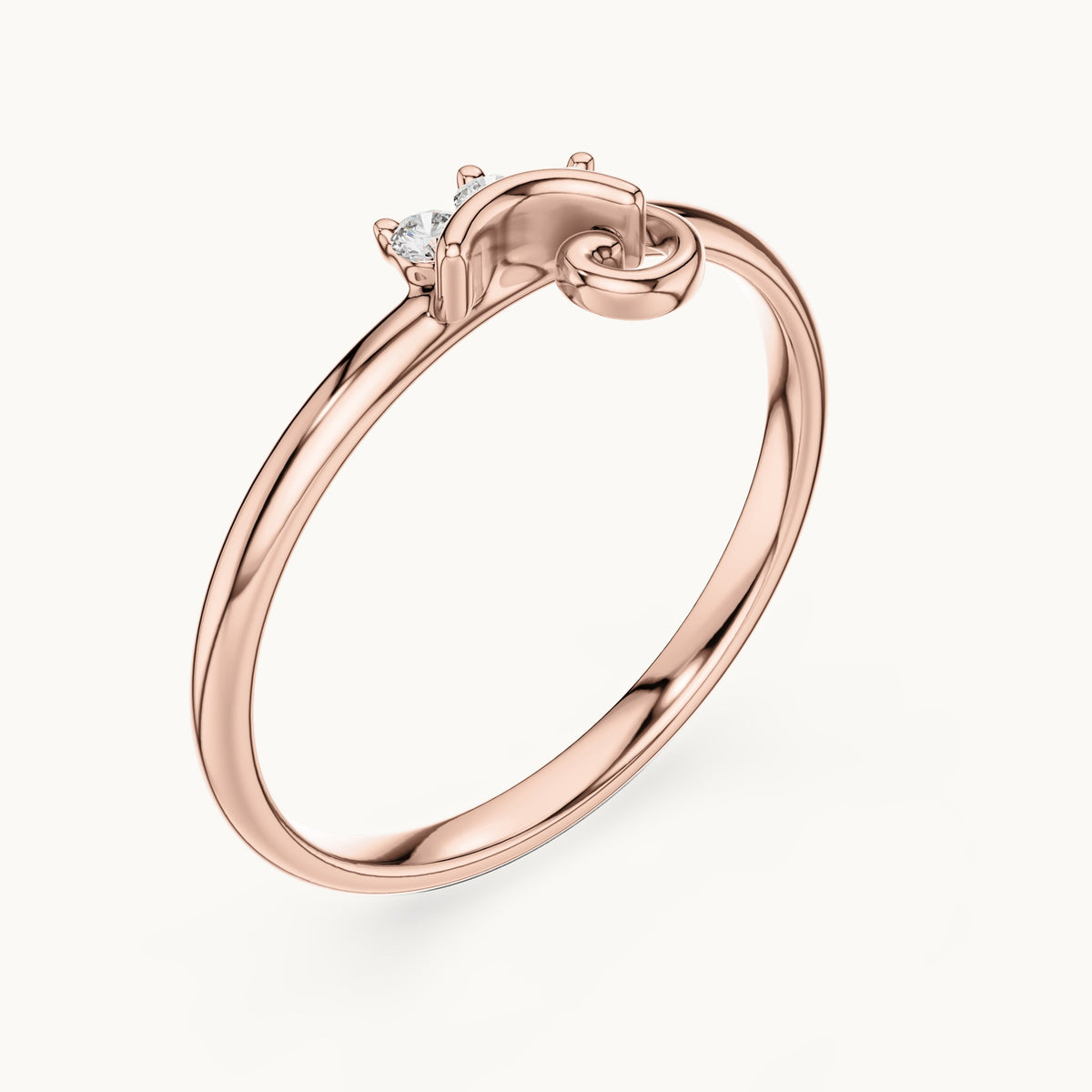 Round lab-grown diamond three-stone curl ring in rose gold, 0.042 CT TW, view 2