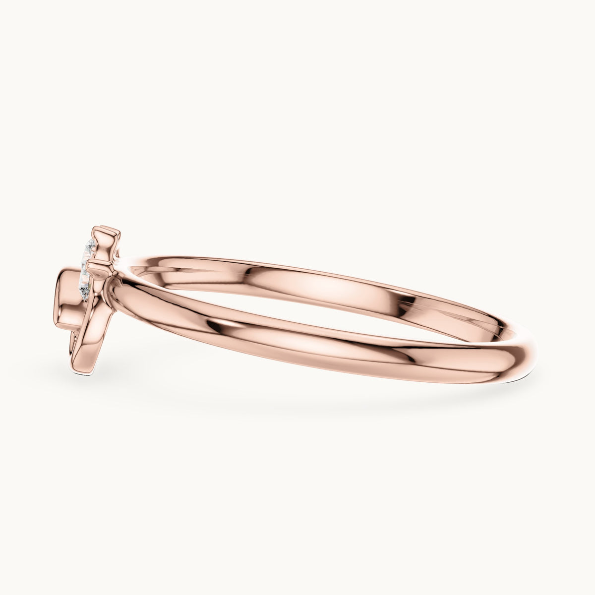 Round lab-grown diamond three-stone curl ring in rose gold, 0.042 CT TW, view 3
