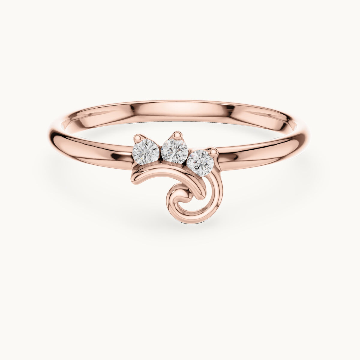 Round lab-grown diamond three-stone curl ring in rose gold, 0.042 CT TW, view 4
