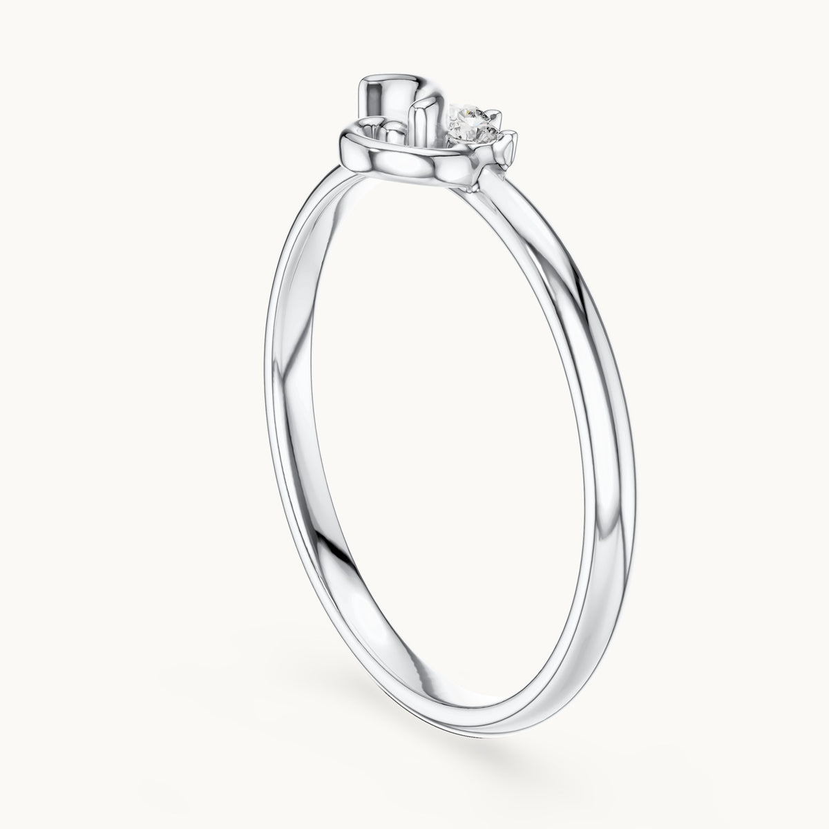 Round lab-grown diamond three-stone curl ring in white gold, 0.042 CT TW, view 1