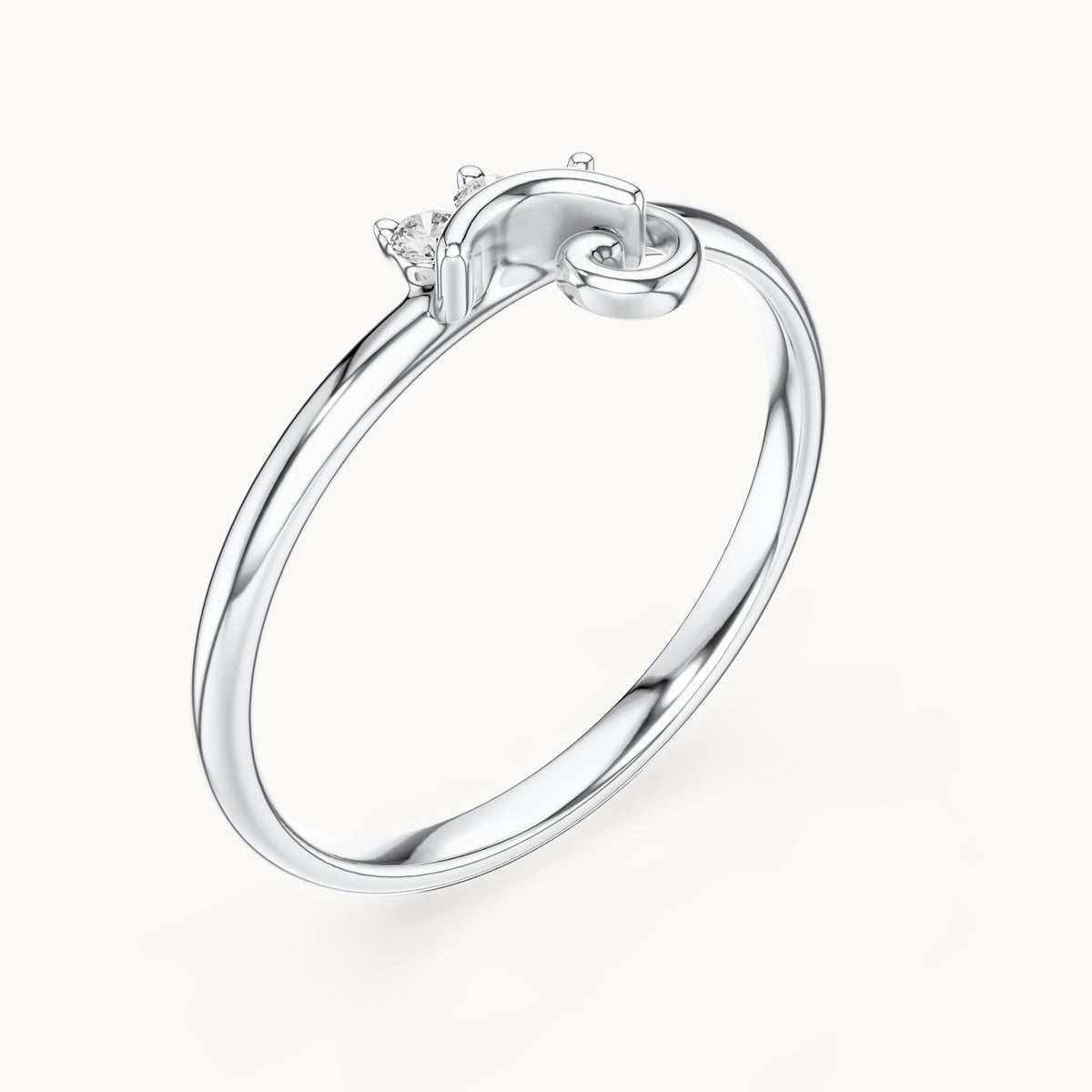 Round lab-grown diamond three-stone curl ring in white gold, 0.042 CT TW, view 2