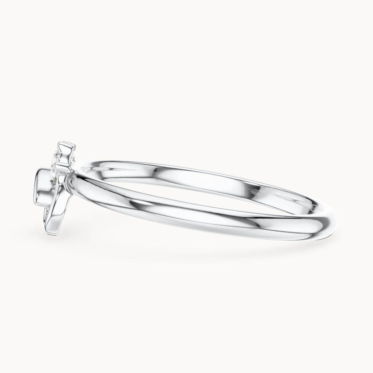 Round lab-grown diamond three-stone curl ring in white gold, 0.042 CT TW, view 3