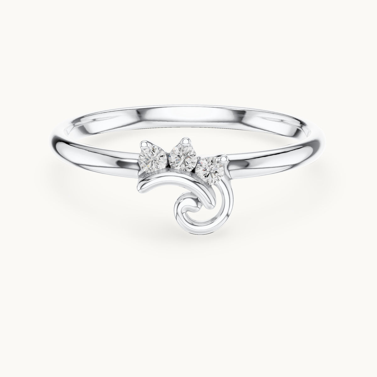 Round lab-grown diamond three-stone curl ring in white gold, 0.042 CT TW, view 4