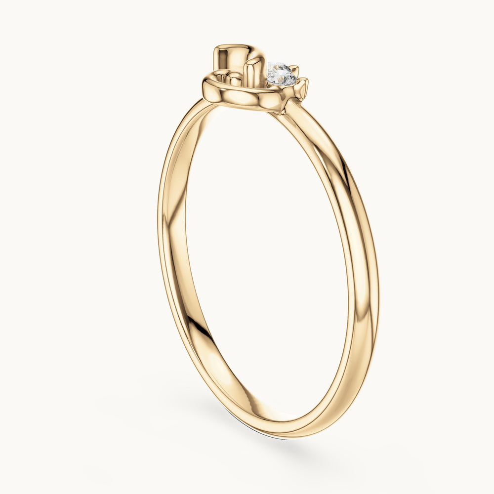 Round lab-grown diamond three-stone curl ring in yellow gold, 0.042 CT TW, view 1