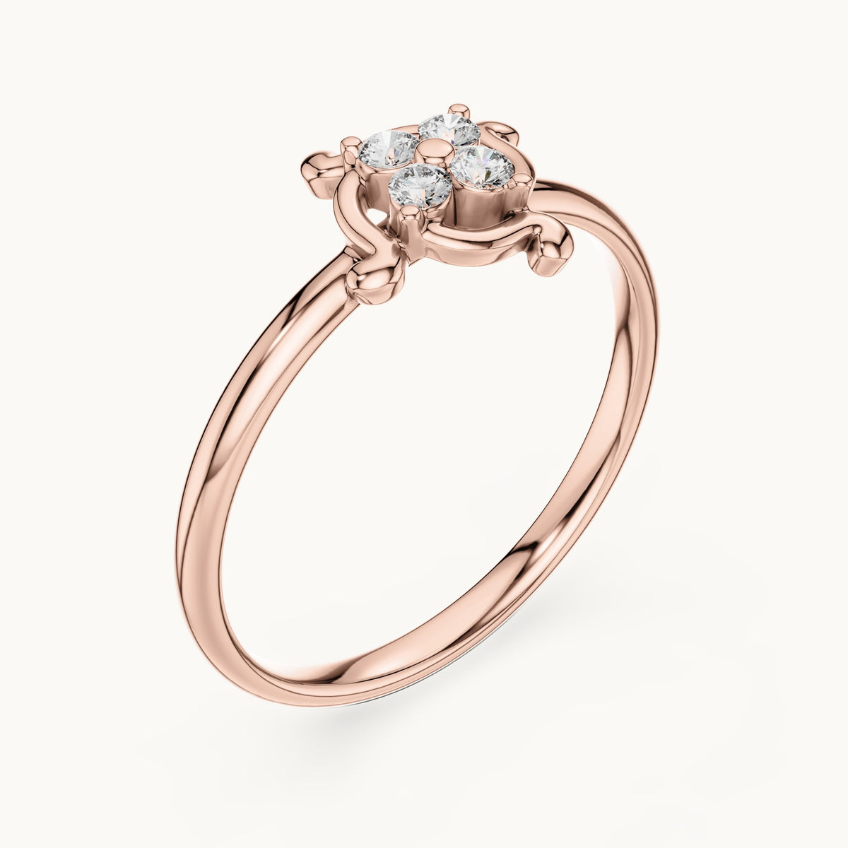 Round lab-grown diamond four-stone pinwheel ring in rose gold, 0.064 CT TW, view 2