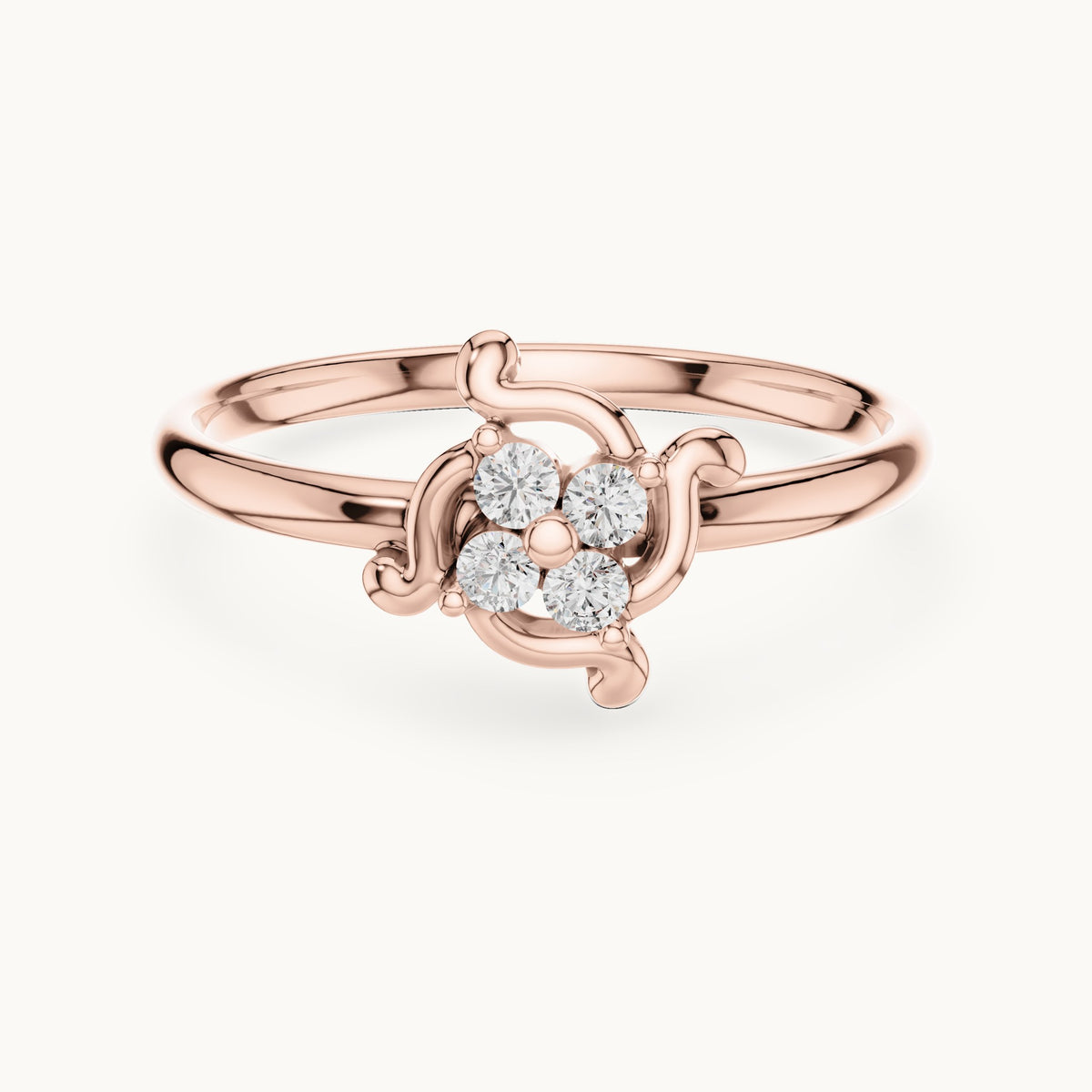 Round lab-grown diamond four-stone pinwheel ring in rose gold, 0.064 CT TW, view 4