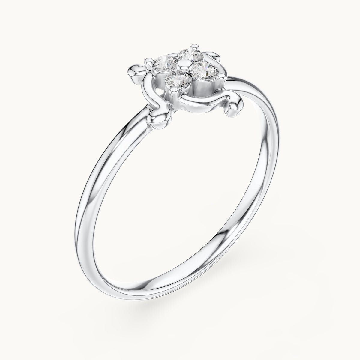 Round lab-grown diamond four-stone pinwheel ring in white gold, 0.064 CT TW, view 2