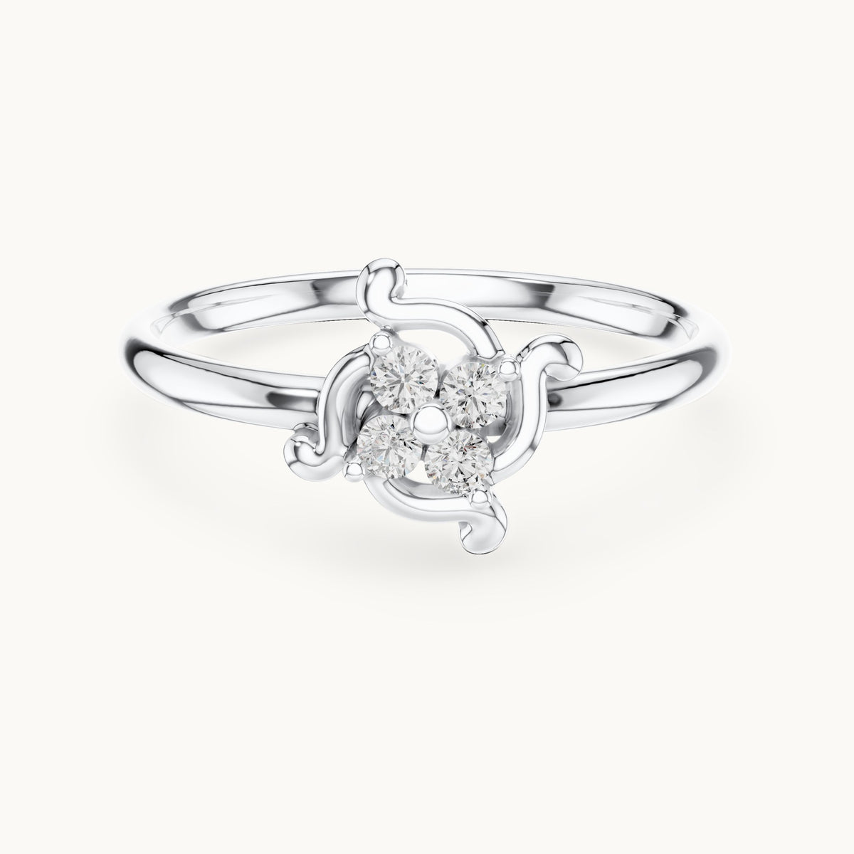 Round lab-grown diamond four-stone pinwheel ring in white gold, 0.064 CT TW, view 4