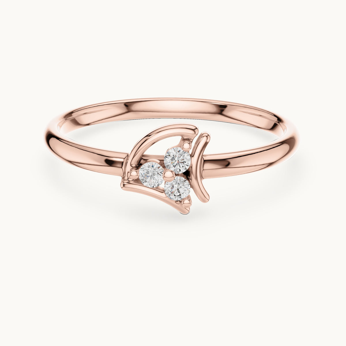 Round lab-grown diamond three-stone open petal ring in rose gold, 0.042 CT TW, view 4