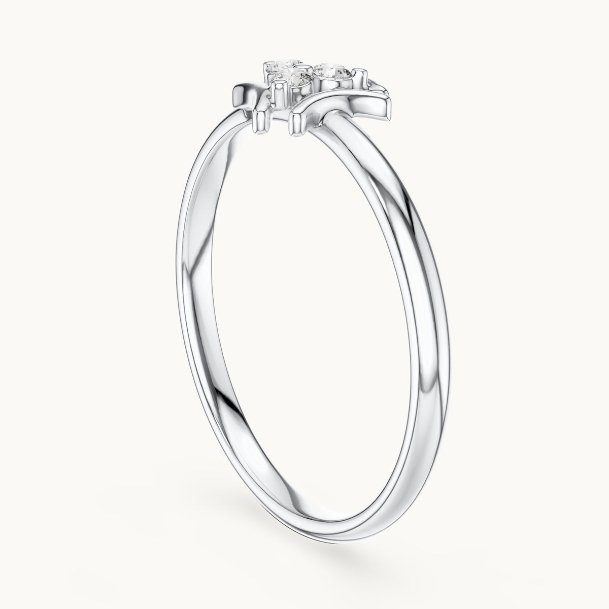 Round lab-grown diamond three-stone open petal ring in white gold, 0.042 CT TW, view 1