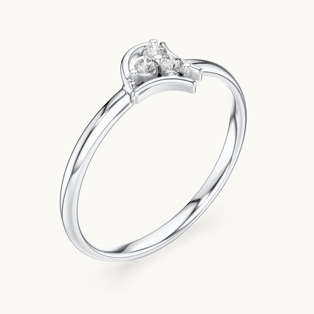 Round lab-grown diamond three-stone open petal ring in white gold, 0.042 CT TW, view 2
