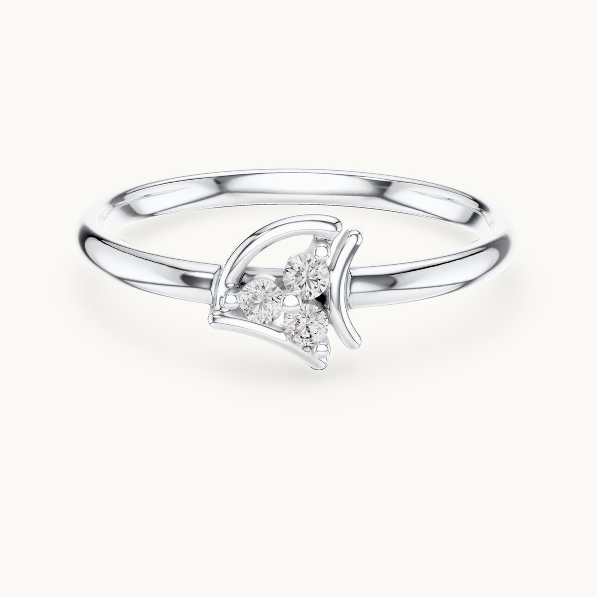 Round lab-grown diamond three-stone open petal ring in white gold, 0.042 CT TW, view 4