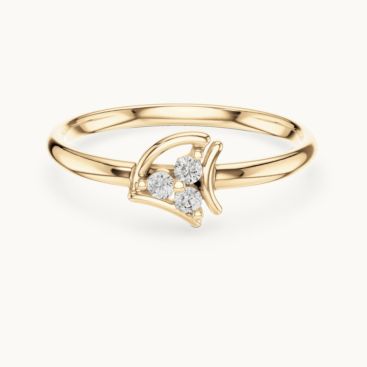 Round lab-grown diamond three-stone open petal ring in yellow gold, 0.042 CT TW, view 4