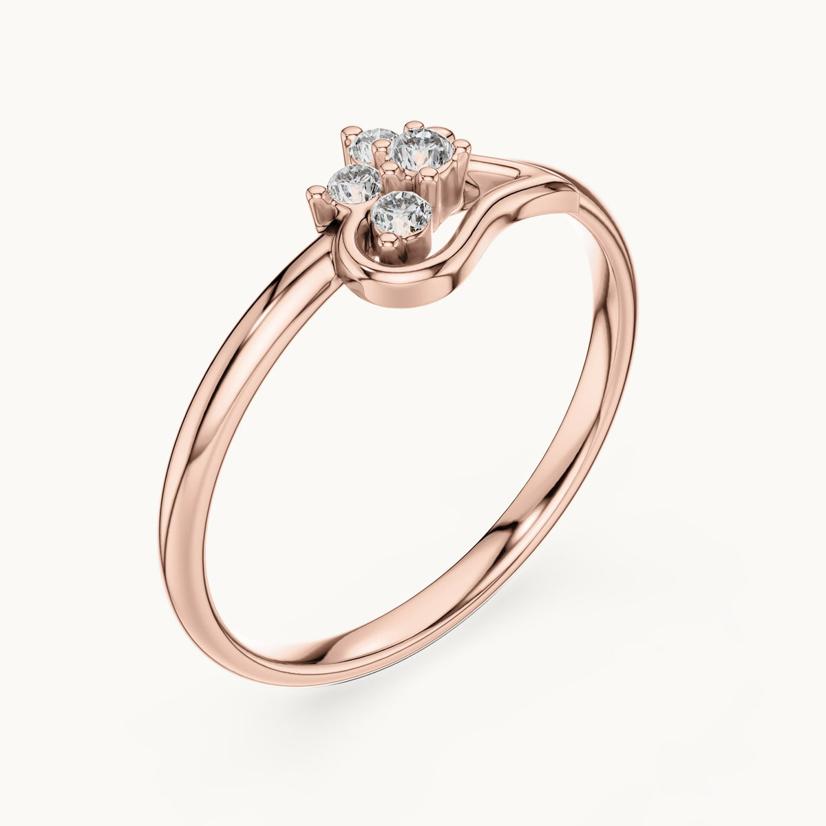 Round lab-grown diamond four-stone paisley ring in rose gold, 0.06 CT TW, view 2