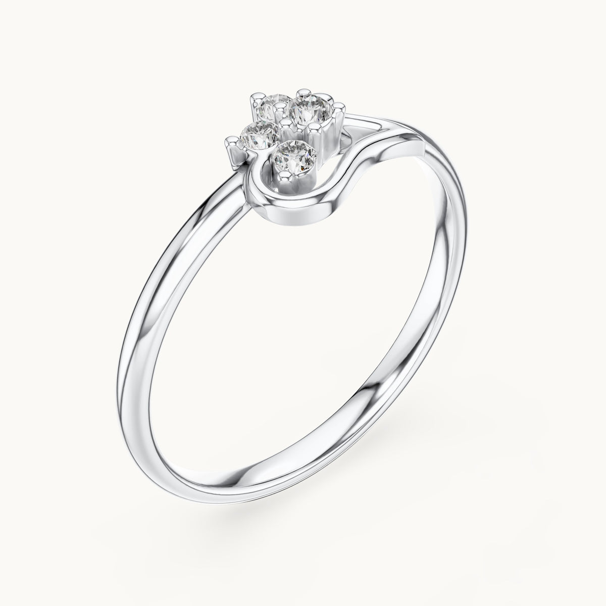 Round lab-grown diamond four-stone paisley ring in white gold, 0.06 CT TW, view 2