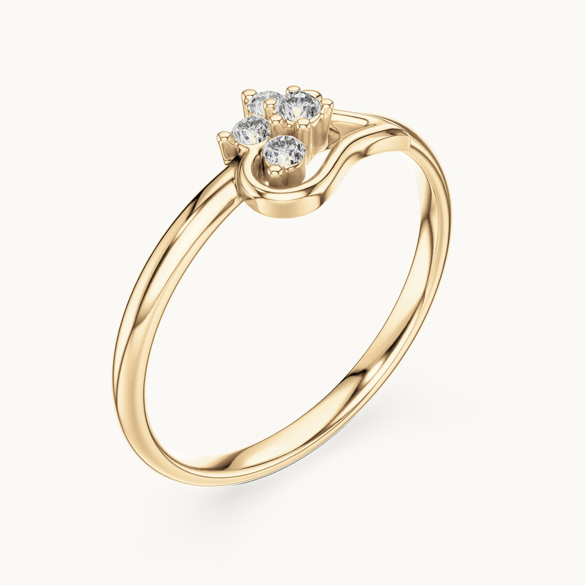 Round lab-grown diamond four-stone paisley ring in yellow gold, 0.06 CT TW, view 2