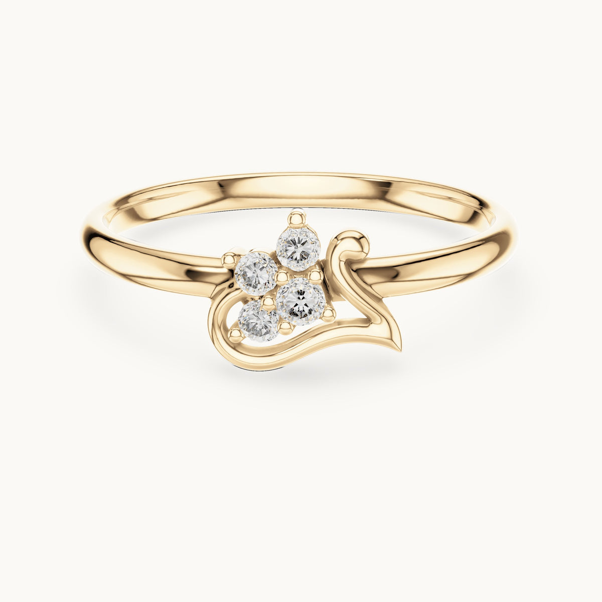 Round lab-grown diamond four-stone paisley ring in yellow gold, 0.06 CT TW, view 4