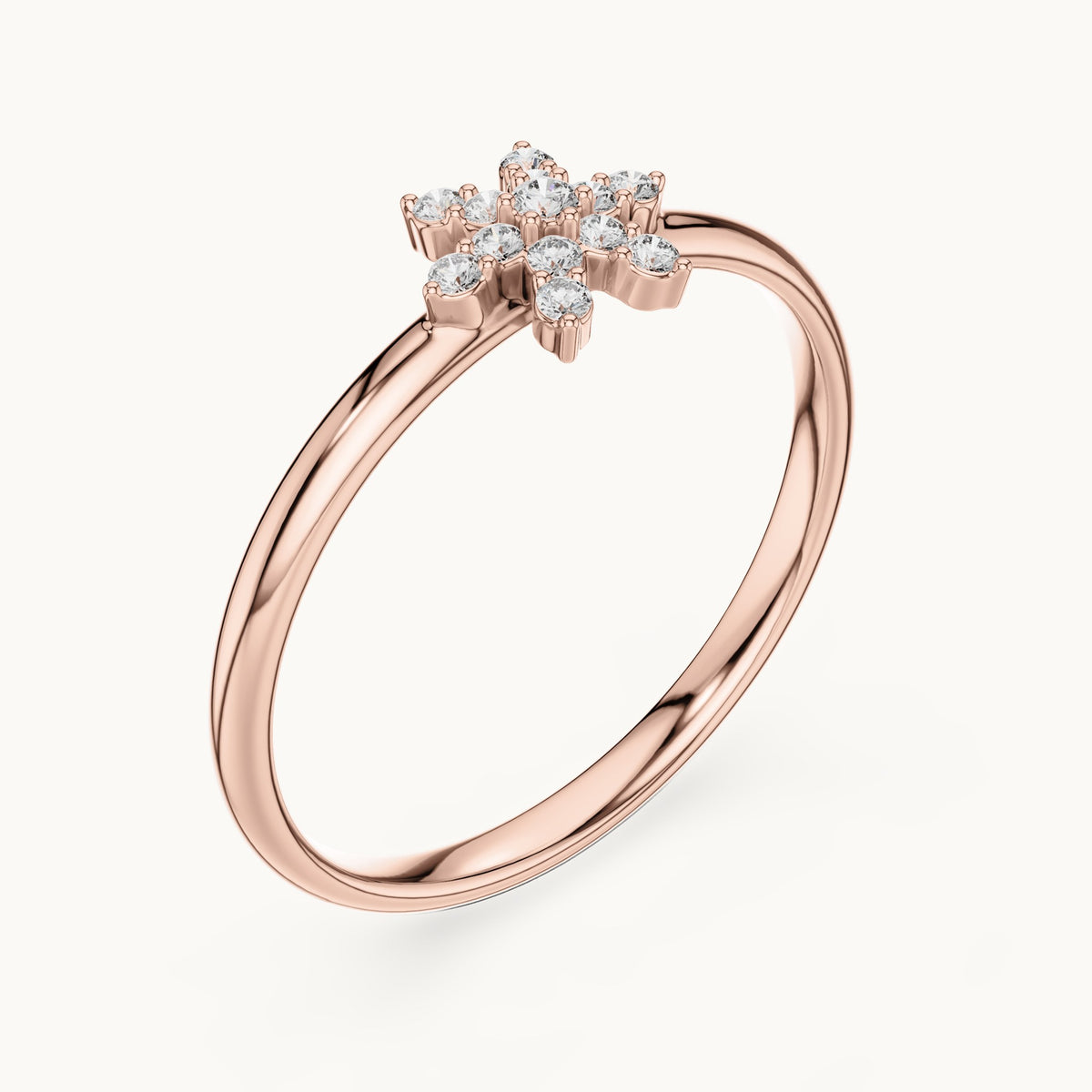 Round lab-grown diamond six-point star flower ring in rose gold, 0.068 CT TW, view 2