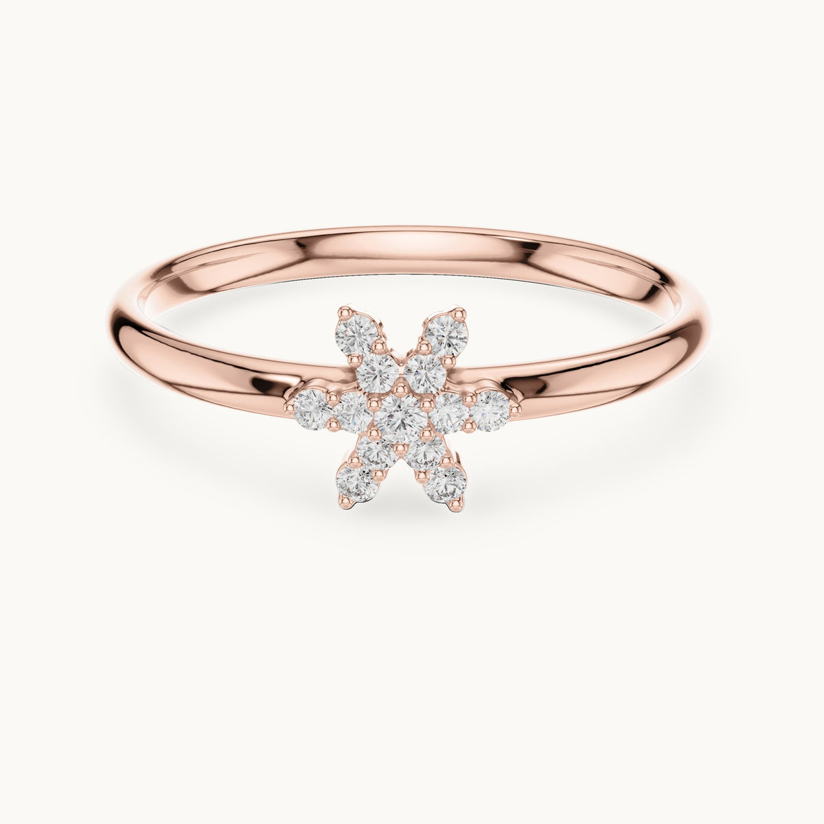 Round lab-grown diamond six-point star flower ring in rose gold, 0.068 CT TW, view 4