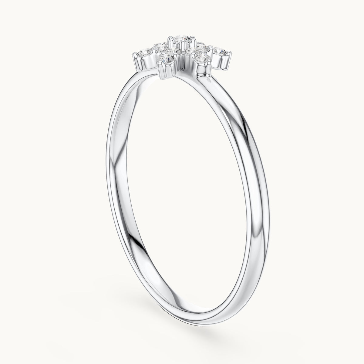 Round lab-grown diamond six-point star flower ring in white gold, 0.068 CT TW, view 1