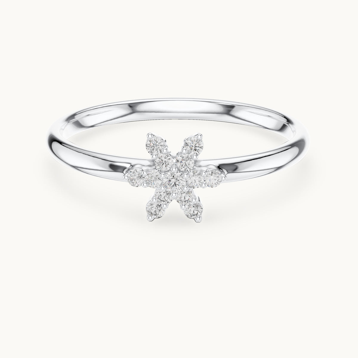 Round lab-grown diamond six-point star flower ring in white gold, 0.068 CT TW, view 4