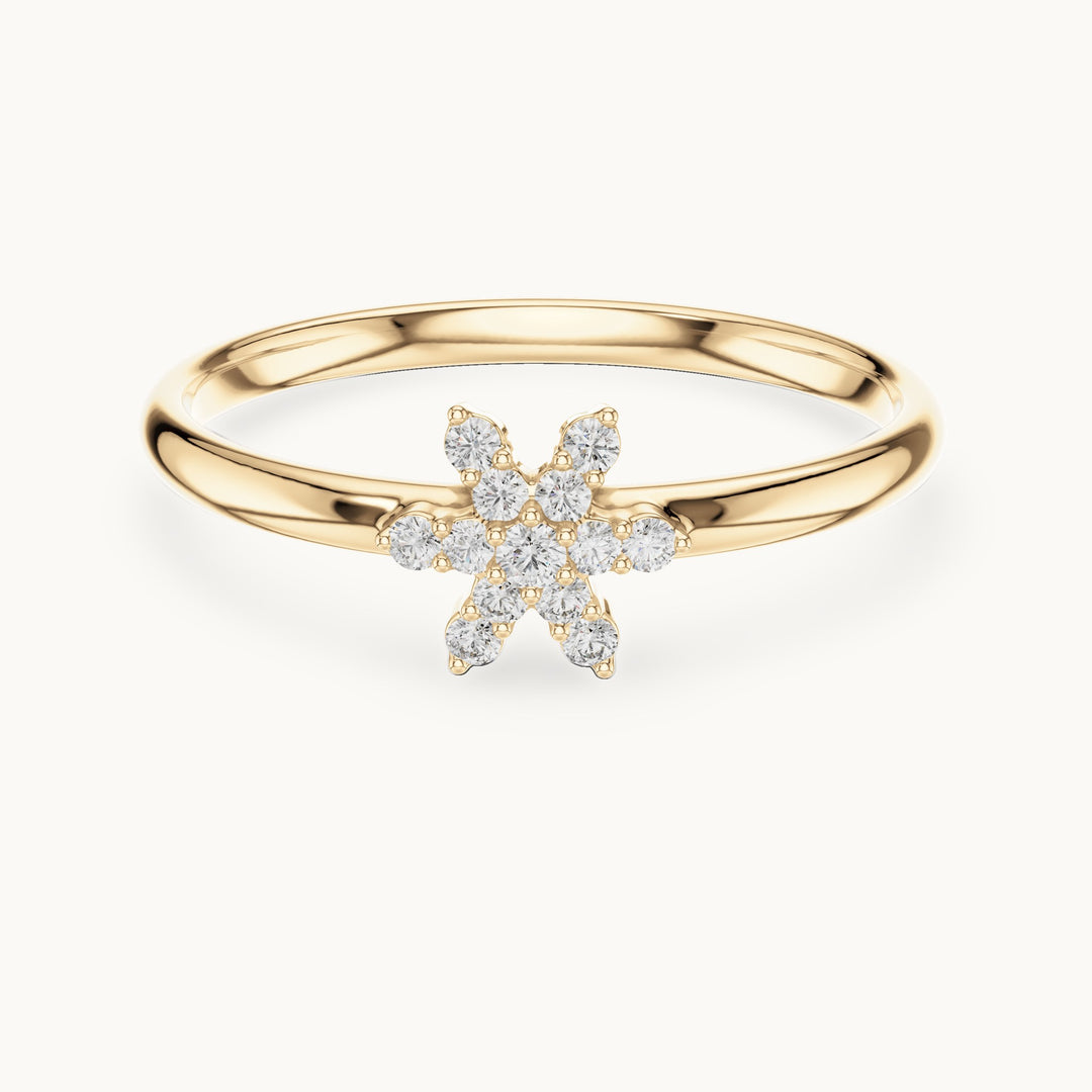 Round lab-grown diamond six-point star flower ring in yellow gold, 0.068 CT TW, view 4