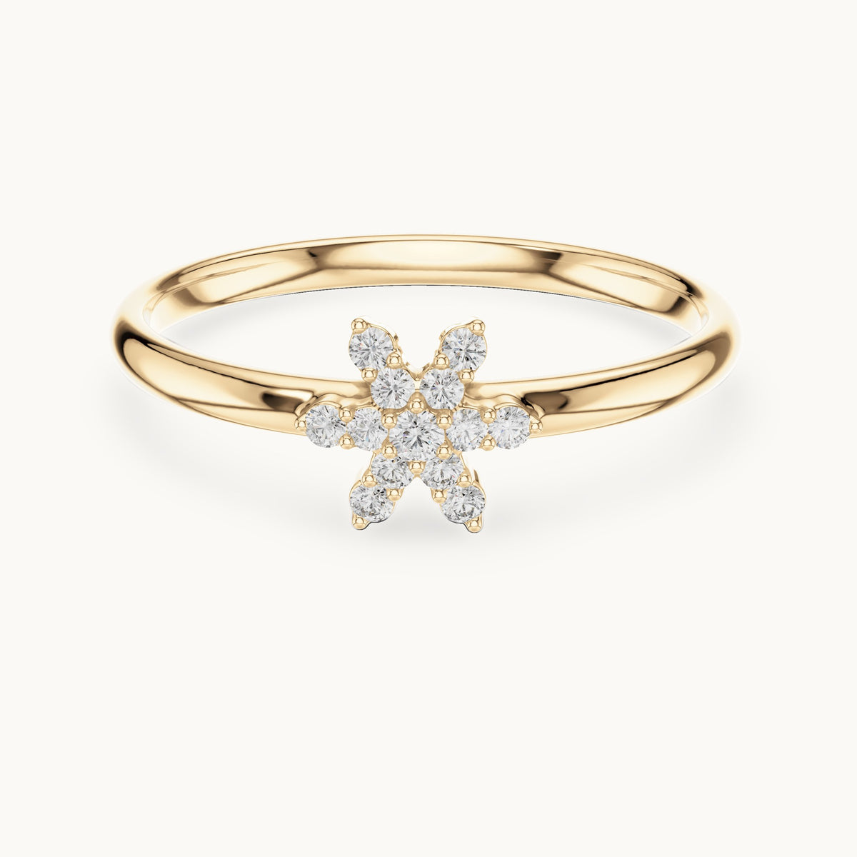 Round lab-grown diamond six-point star flower ring in yellow gold, 0.068 CT TW, view 4