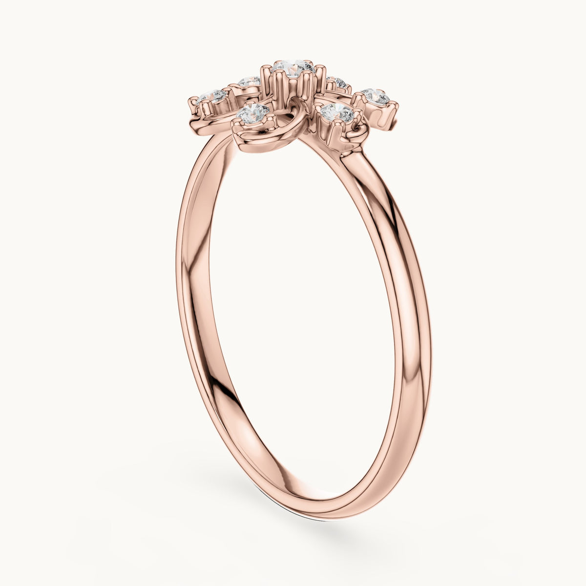 Round lab-grown diamond swirl flower ring in rose gold, 0.068 CT TW, view 1