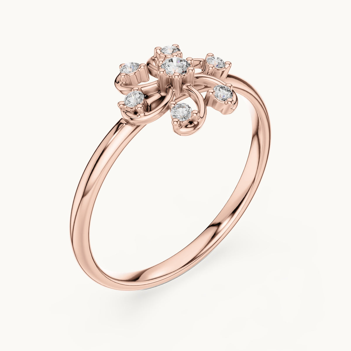 Round lab-grown diamond swirl flower ring in rose gold, 0.068 CT TW, view 2