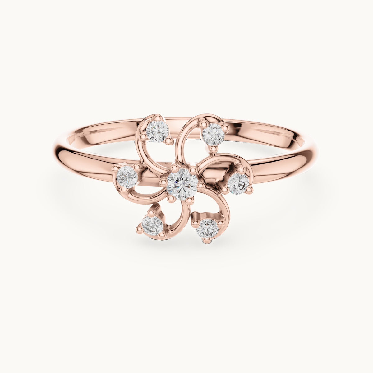 Round lab-grown diamond swirl flower ring in rose gold, 0.068 CT TW, view 4