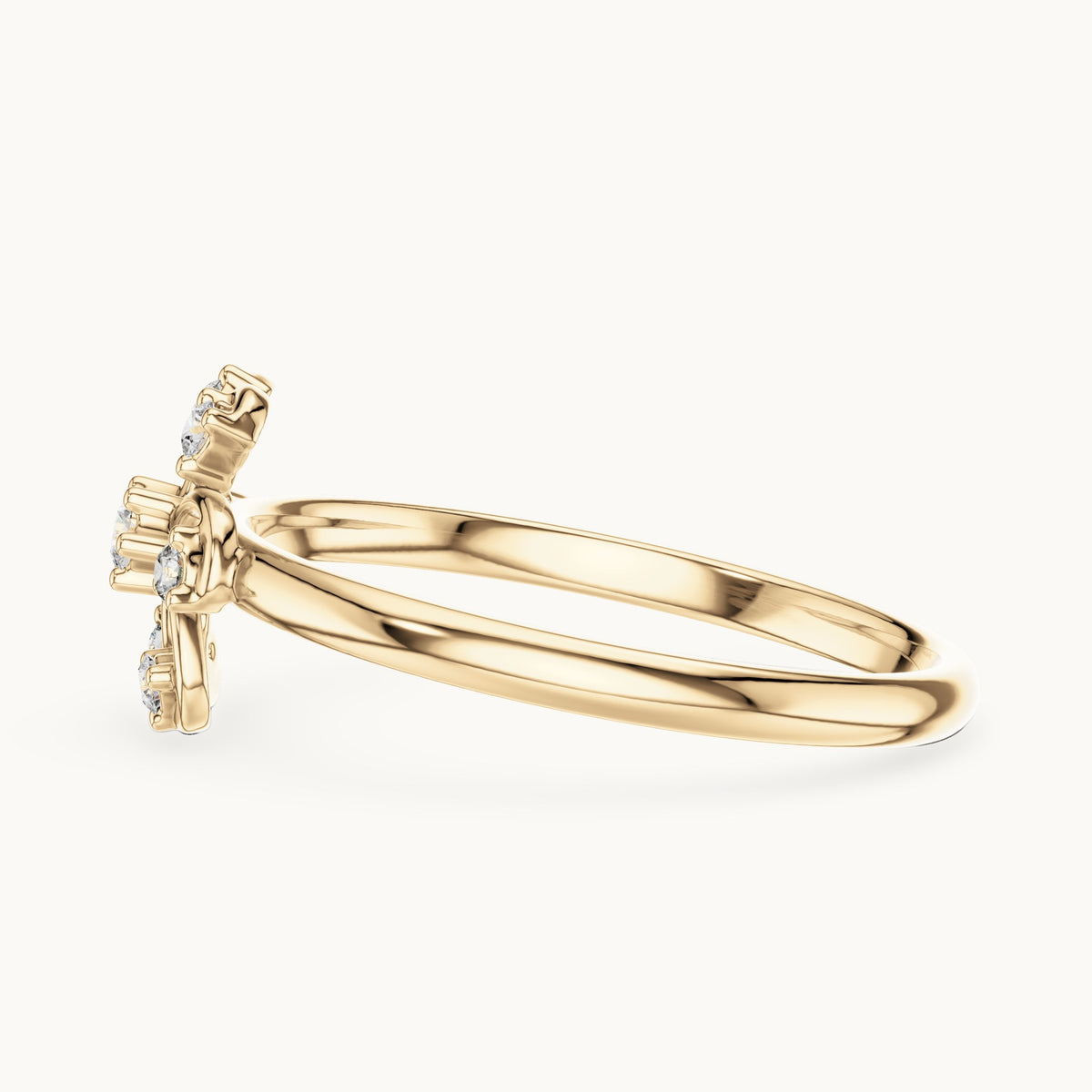 Round lab-grown diamond swirl flower ring in yellow gold, 0.068 CT TW, view 3