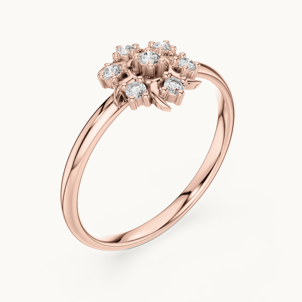 Round lab-grown diamond sunburst seven-stone ring in rose gold, 0.072 CT TW, view 2
