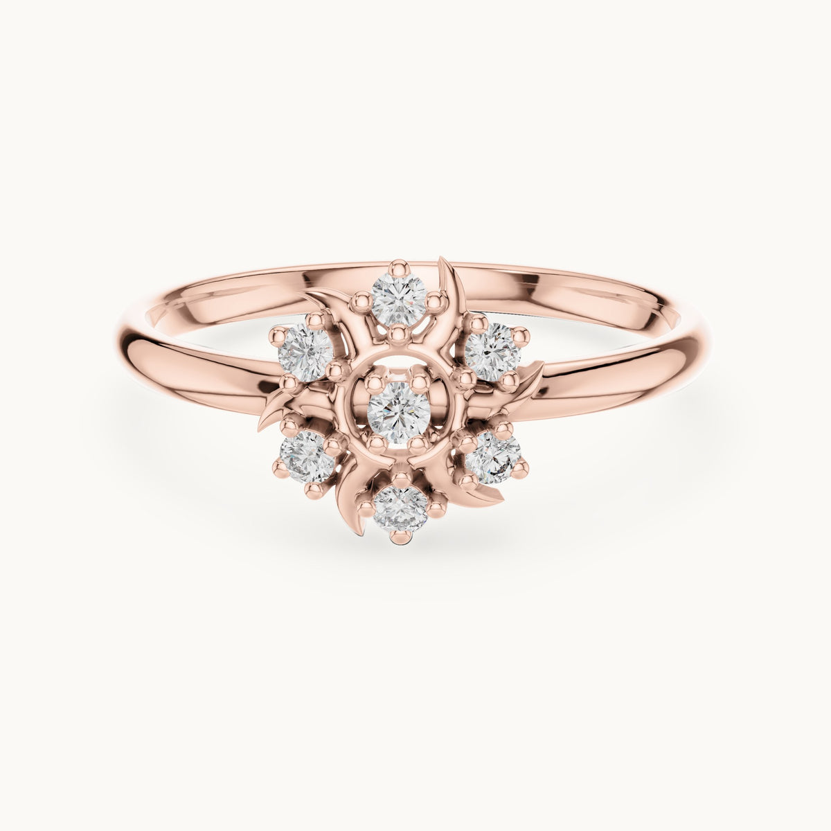 Round lab-grown diamond sunburst seven-stone ring in rose gold, 0.072 CT TW, view 4
