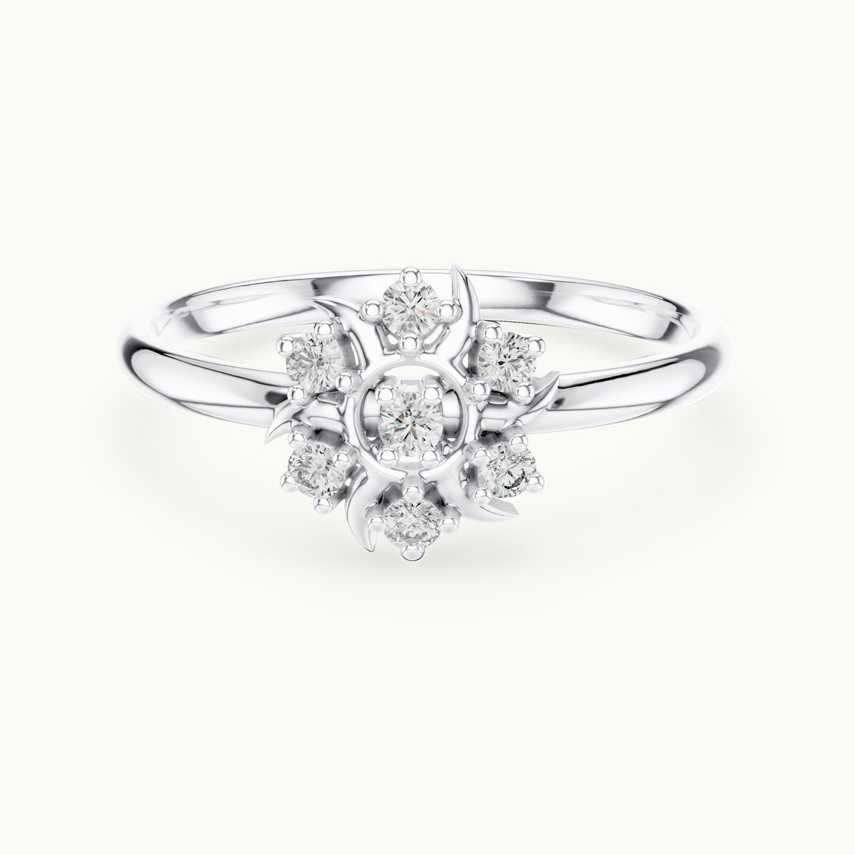 Round lab-grown diamond sunburst seven-stone ring in white gold, 0.072 CT TW, view 4