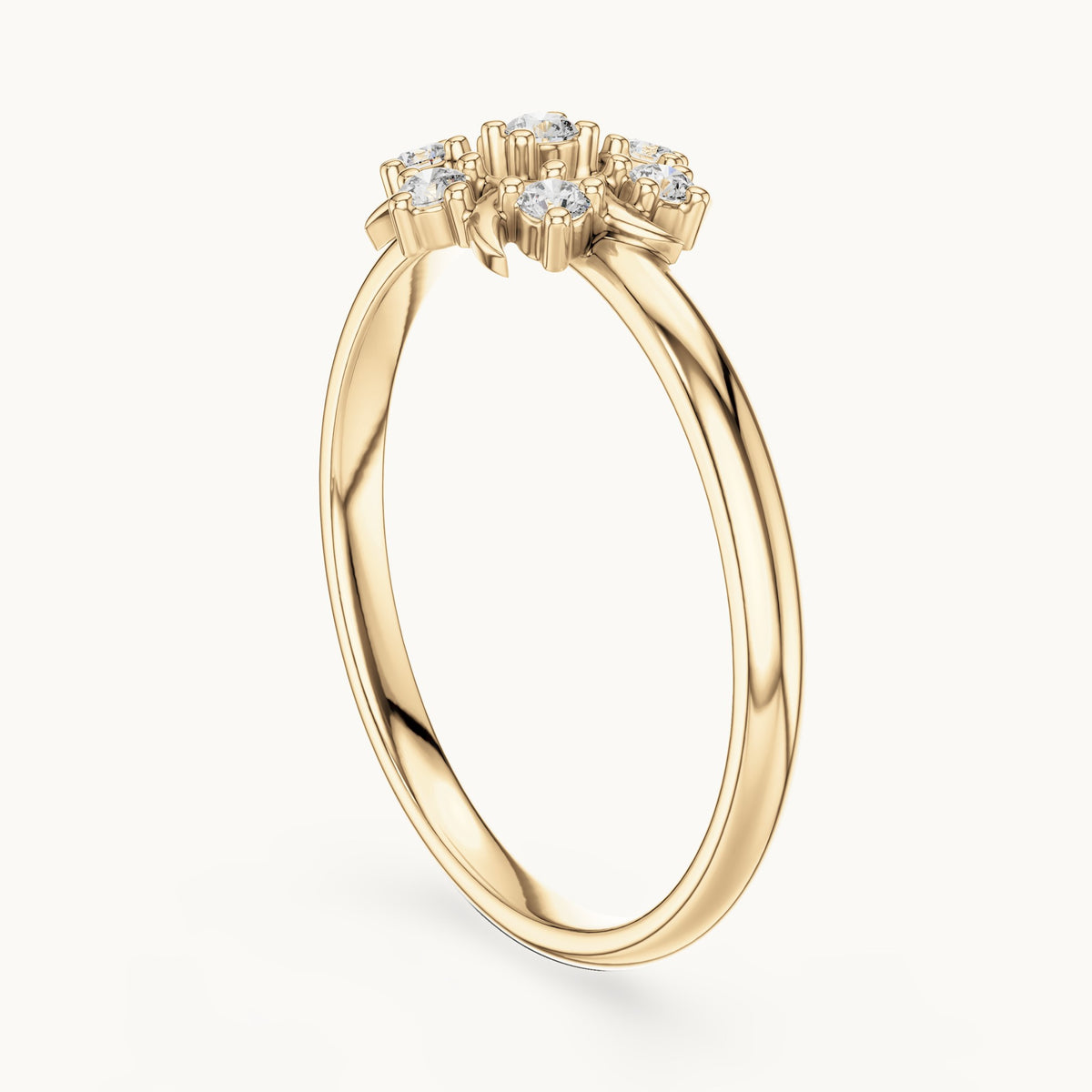 Round lab-grown diamond sunburst seven-stone ring in yellow gold, 0.072 CT TW, view 1
