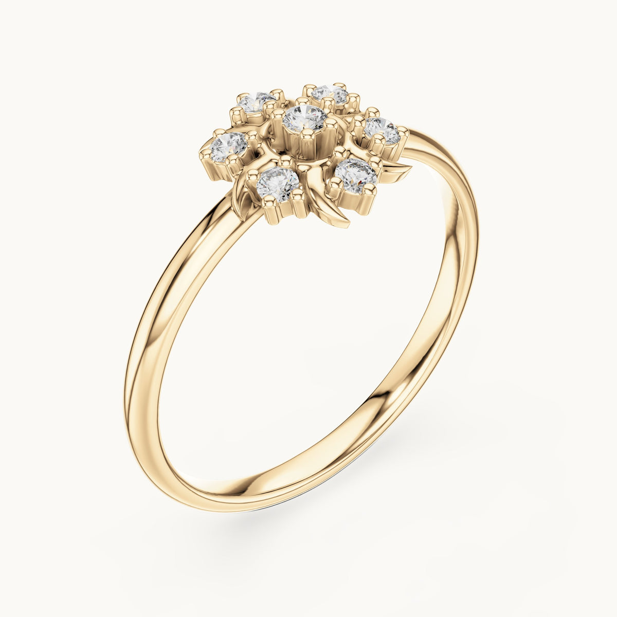 Round lab-grown diamond sunburst seven-stone ring in yellow gold, 0.072 CT TW, view 2