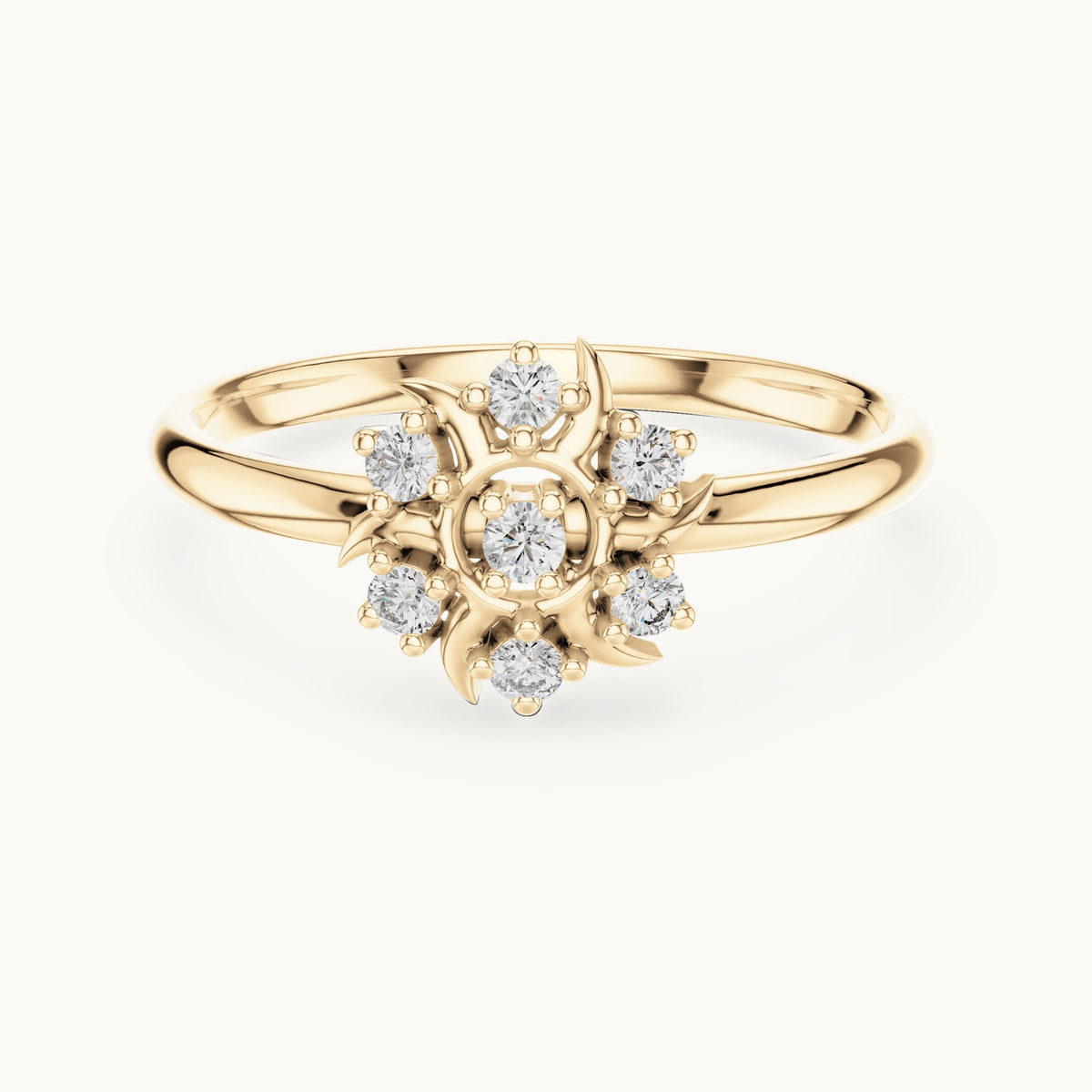 Round lab-grown diamond sunburst seven-stone ring in yellow gold, 0.072 CT TW, view 4