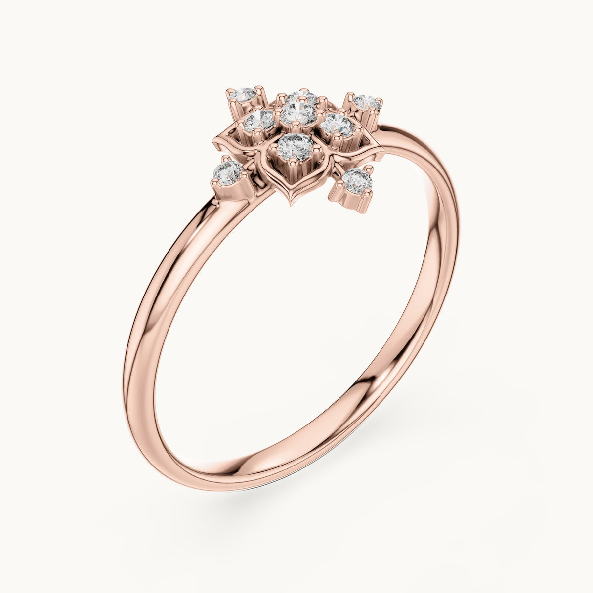 Round lab-grown diamond quatrefoil cluster ring in rose gold, 0.062 CT TW, view 2