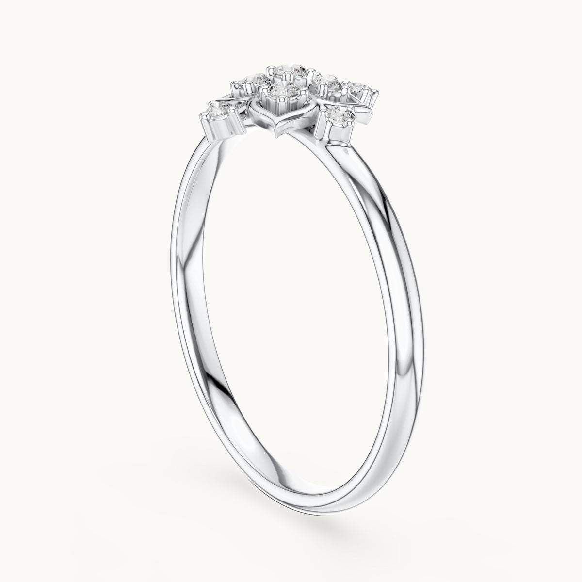 Round lab-grown diamond quatrefoil cluster ring in white gold, 0.062 CT TW, view 1