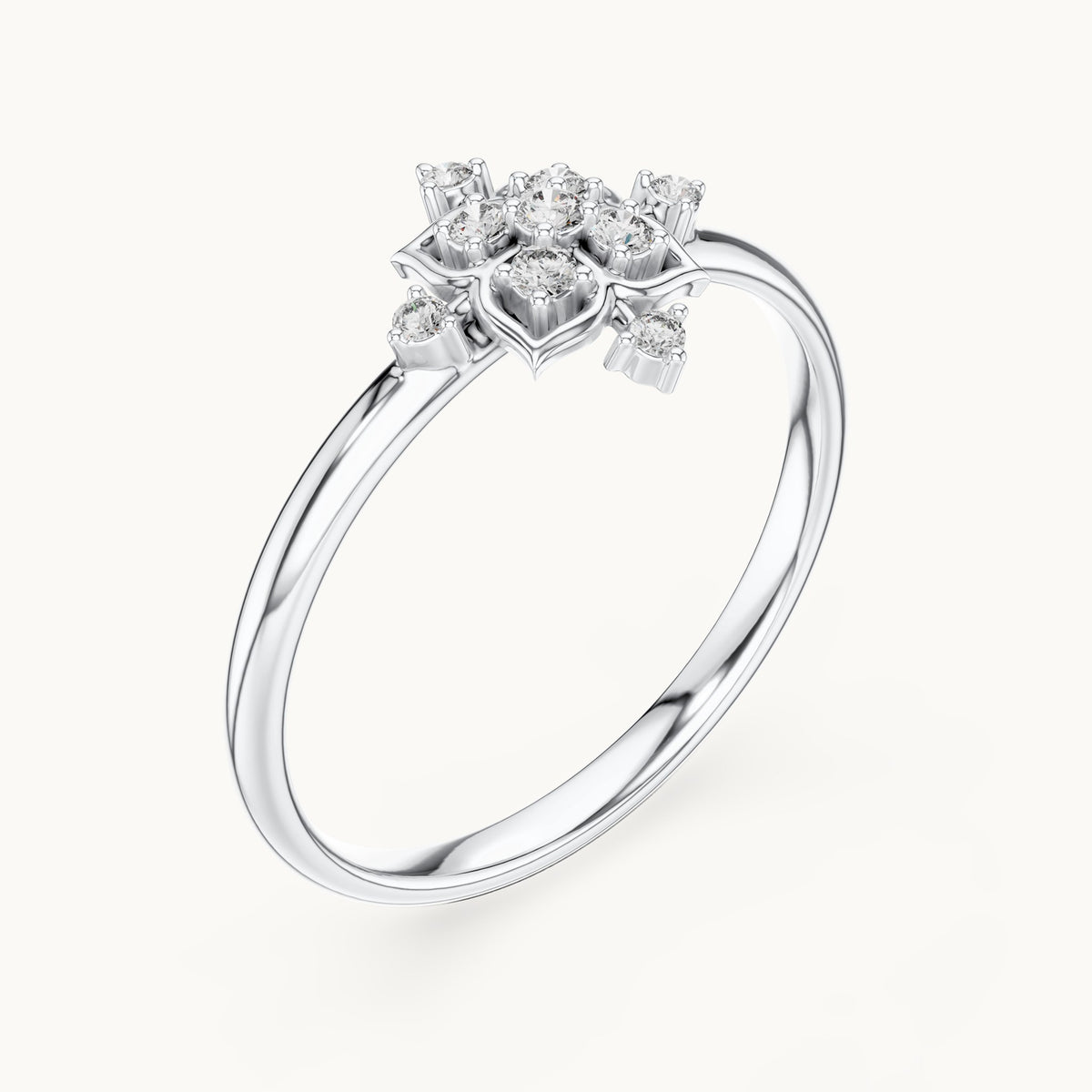 Round lab-grown diamond quatrefoil cluster ring in white gold, 0.062 CT TW, view 2