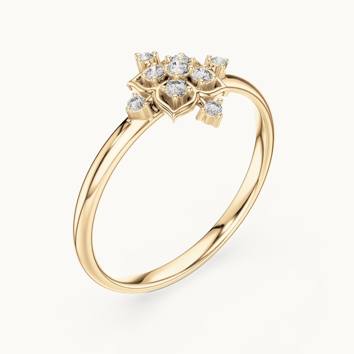 Round lab-grown diamond quatrefoil cluster ring in yellow gold, 0.062 CT TW, view 2
