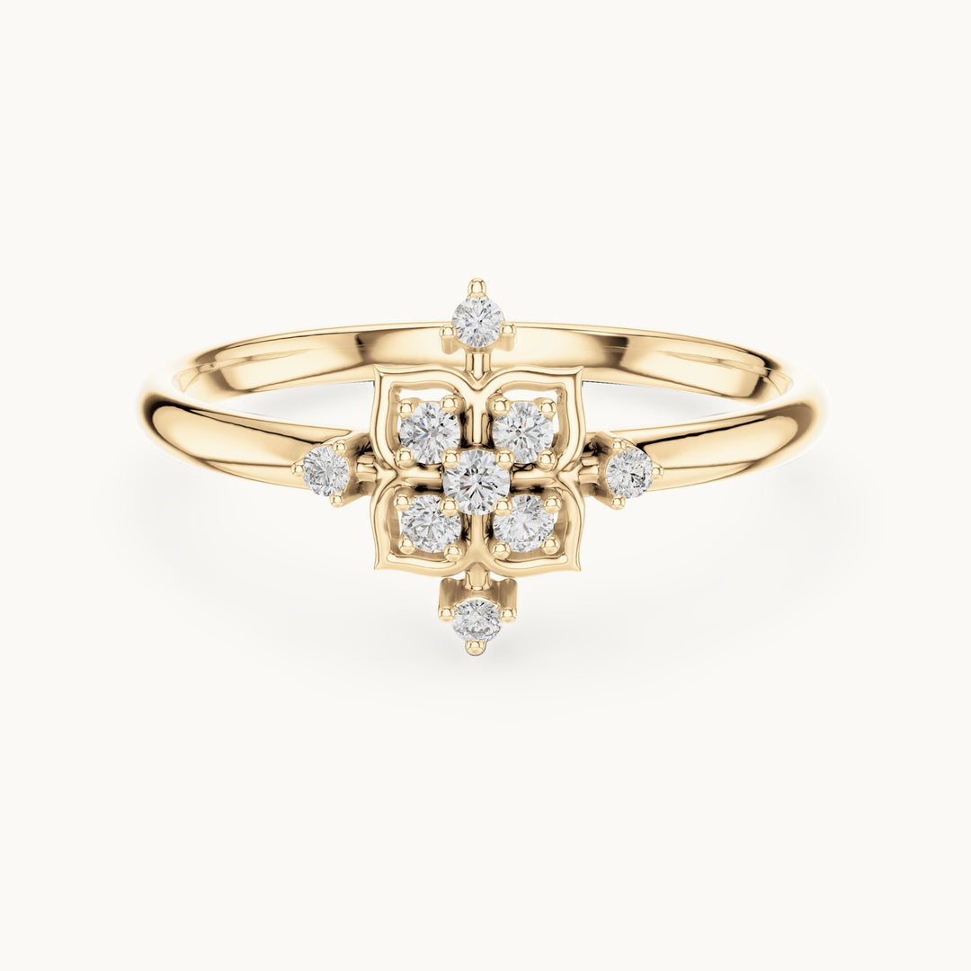 Round lab-grown diamond quatrefoil cluster ring in yellow gold, 0.062 CT TW, view 4