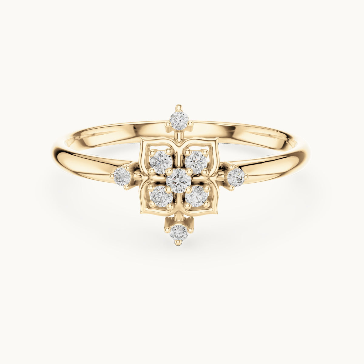 Round lab-grown diamond quatrefoil cluster ring in yellow gold, 0.062 CT TW, view 4