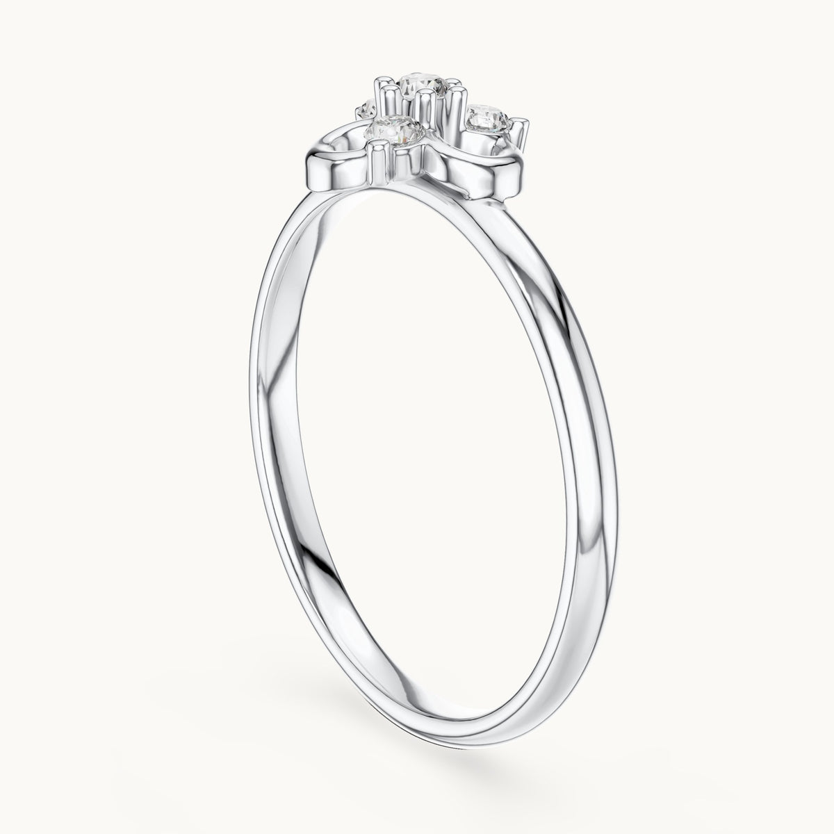Round lab-grown diamond four-stone knot ring in white gold, 0.06 CT TW, view 1