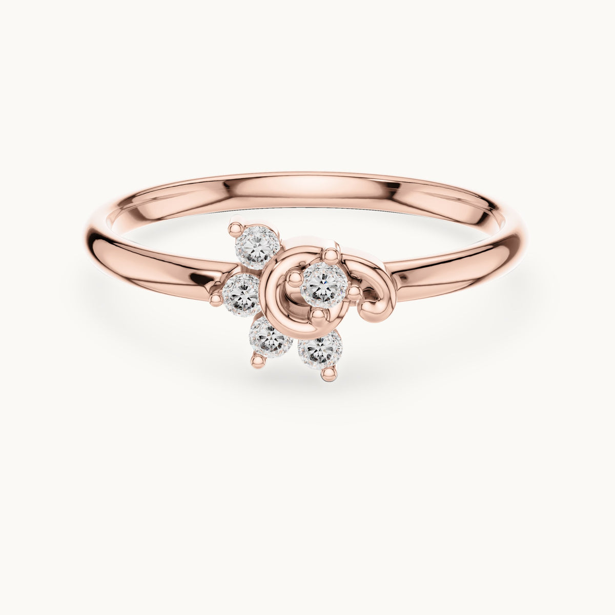 Round lab-grown diamond swirl cluster ring in rose gold, 0.075 CT TW, view 4