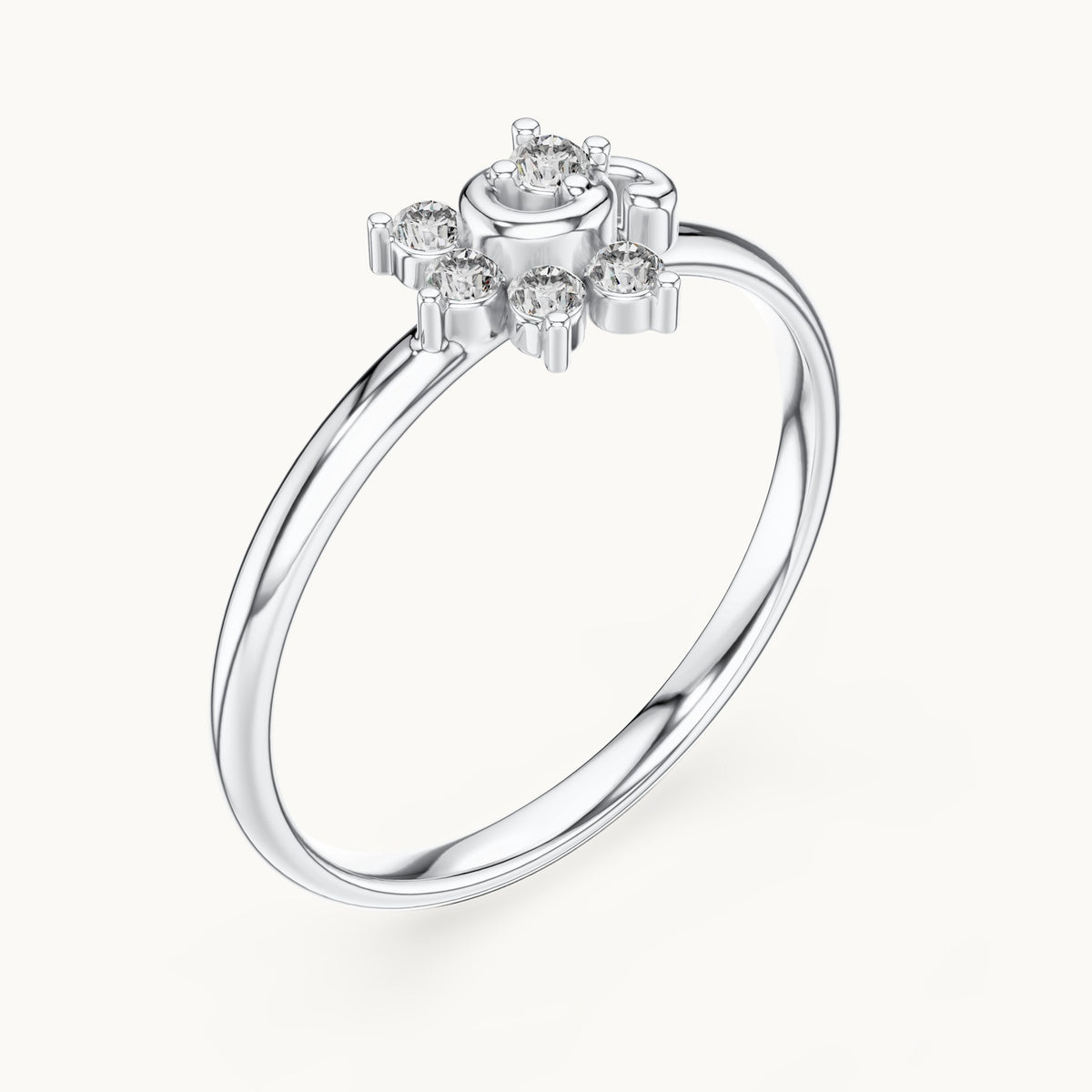 Round lab-grown diamond swirl cluster ring in white gold, 0.075 CT TW, view 2