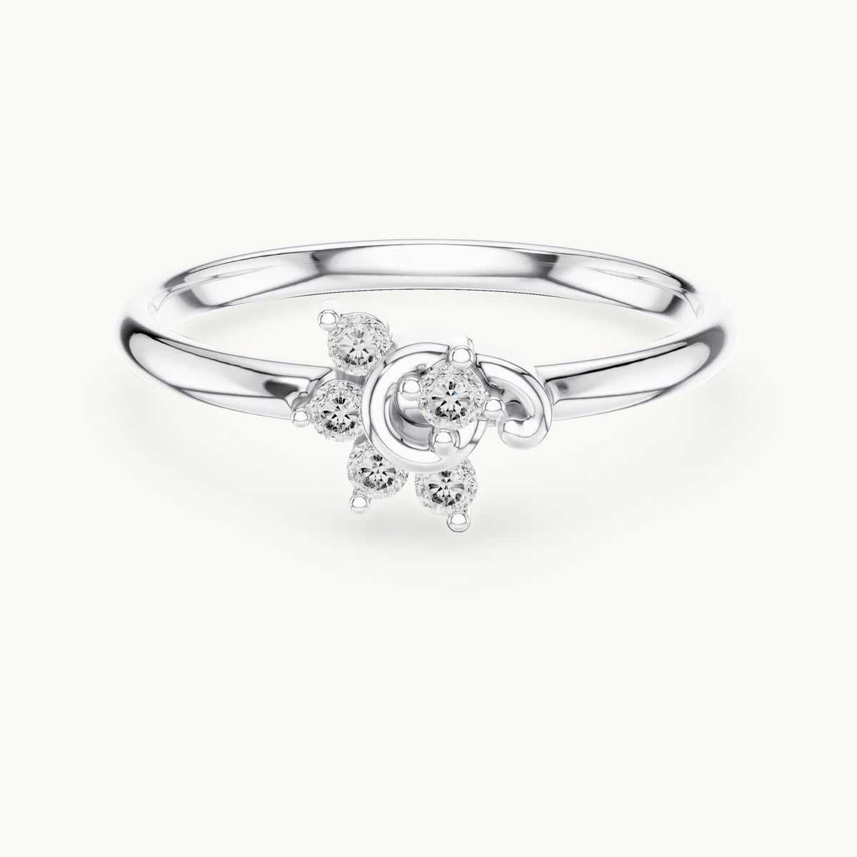 Round lab-grown diamond swirl cluster ring in white gold, 0.075 CT TW, view 4